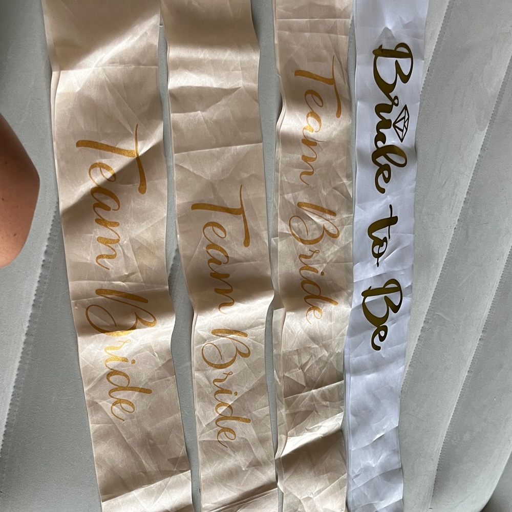 Bridal Sashes Set - Gold Script on Cream and White